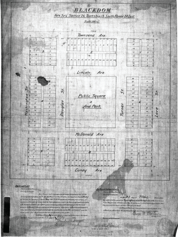 Blackdom Township Plat map, 1920. Courtesy New Mexico State University Library, Rio Grande Historical Collection, item no. RG98-102-001.