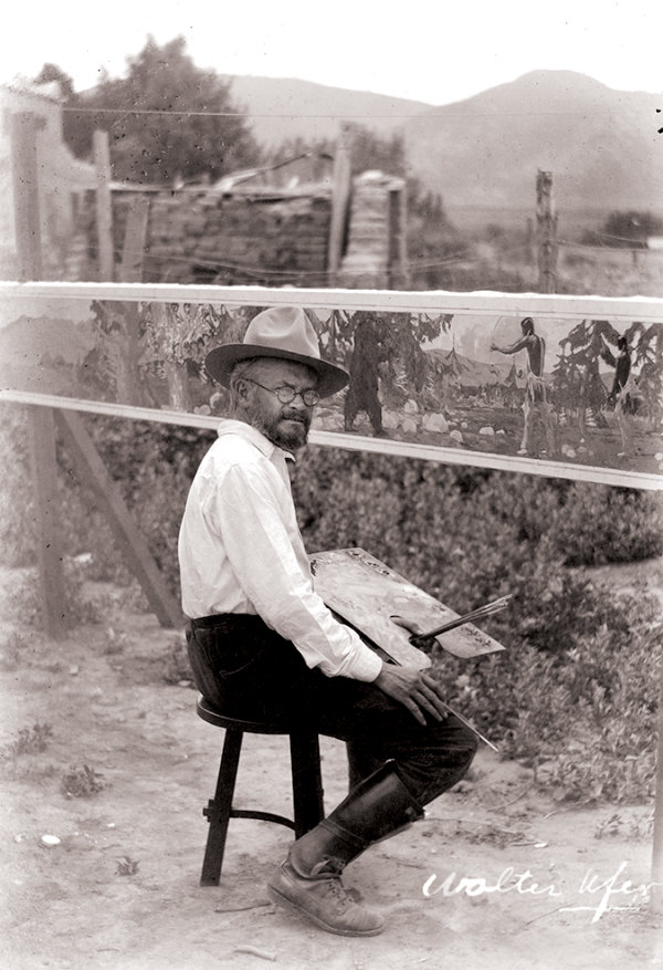 Walter Ufer painting the Hurd Frieze, ca. 1924. Courtesy Palace of the Governors Photo Archives (NMHM/DCA), neg. no. 017011.