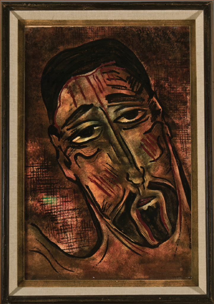 Cady Wells (1904-1954), Head of Santo, ca. 1939. Oil and watercolor on paper, 22 3/4 × 15 1/4 in. Collection of the New Mexico Museum of Art. Gift of the Cady Wells Estate, 1982 (1982.16.40).