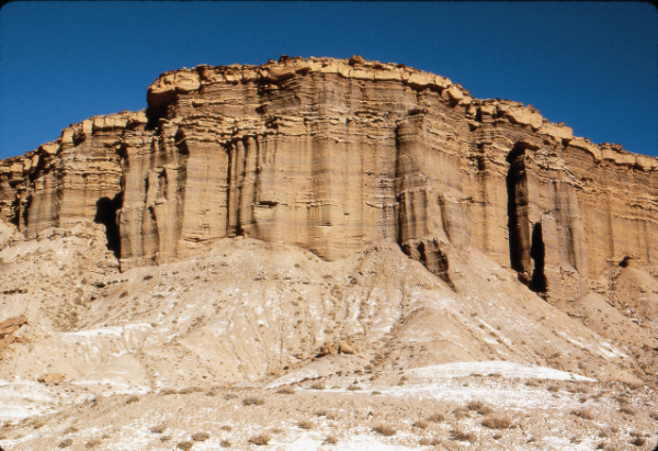 Layered sediments in the Rio Puerco Valley, New Mexico. Photograph by Larry Crumpler.