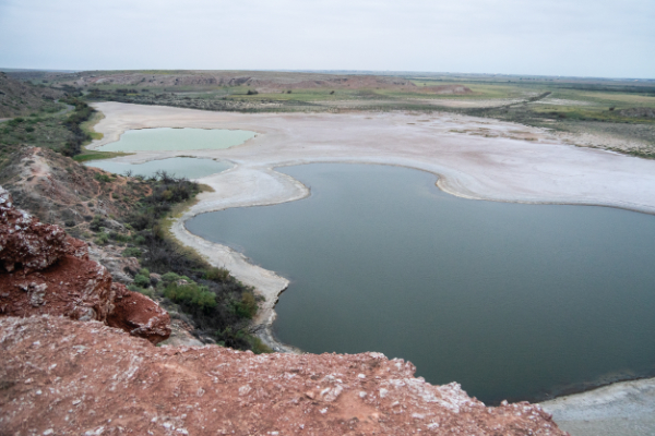 photograph of low-level lake basin
