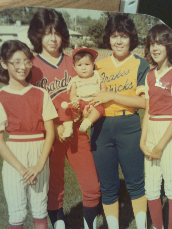 Five sisters in the late 70s in softball uniforms
