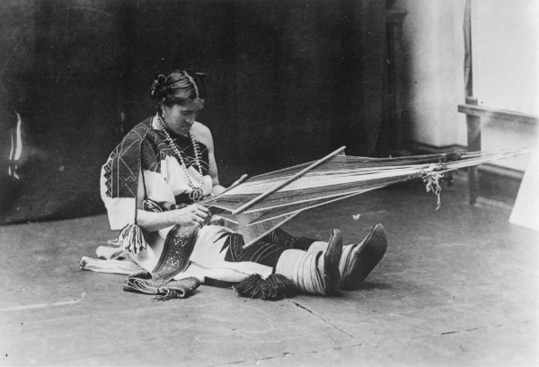John K. Hillers, The Late We:wa of Zuni Pueblo weaving in a ceremonial dress, Washington, D.C., ca. 1888. Courtesy of the Palace of the Governors Photo Archives (NMHM/DCA), 002565.