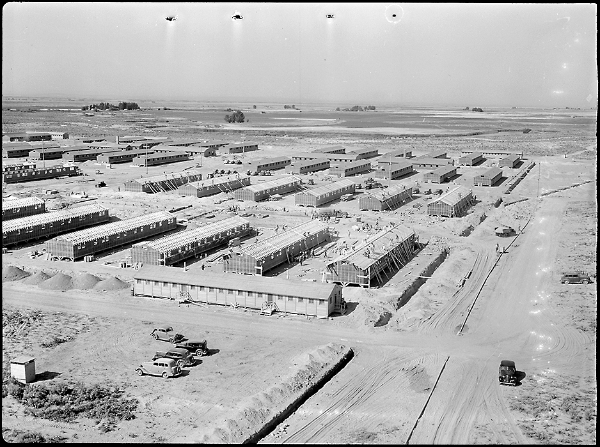 vintage aerial photo of bunkers in a confinement camp