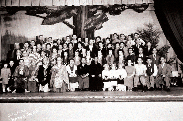 vintage black and white group photo pm a stage