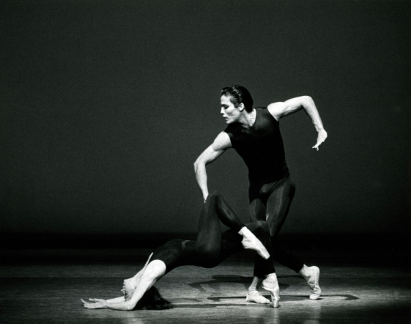 Black and white photo of a two principal dancers during a performance