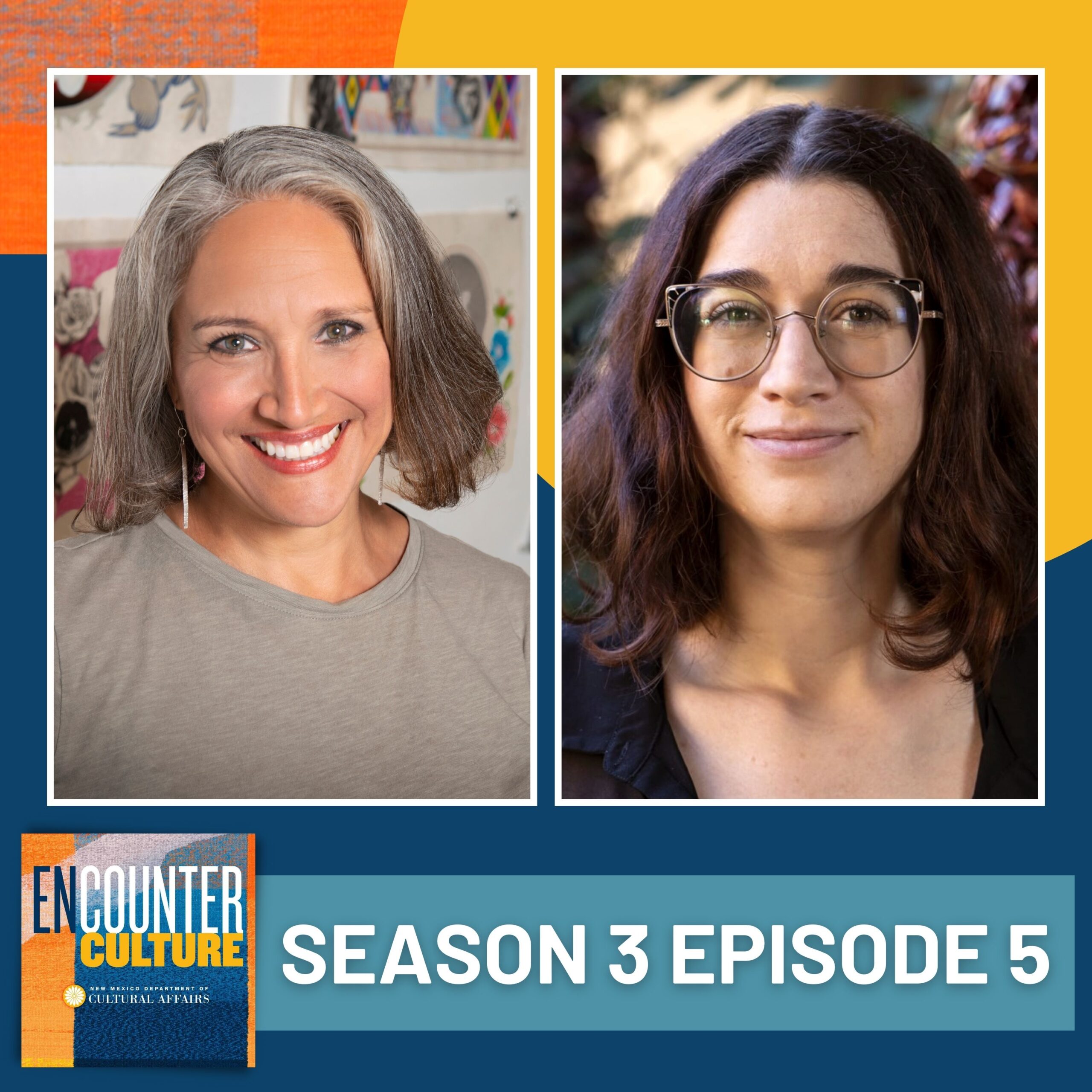 Two women are shown in separate portraits; the image promotes Encounter Culture podcast, Season 3, Episode 5. [gen-ai]