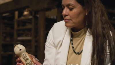 Kathleen Wall (Jemez) discusses her choice of pottery in the video portion of the Grounded in Clay exhibition, directed by Adam Shaening-Pokrasso.