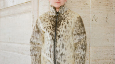 Bobby Lynn Brower (Iñupiaq), Seal Skin Jacket, 2021, Utqia vik, Alaska. Spotted seal skin. Modeled by Bradley Brower (Iñupiaq). Photograph © Brian Adams.