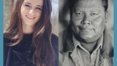 Split image with a smiling woman on the left and a man on the right, featuring podcast branding and text reading Season 1 Episode 6 at the bottom. [gen-ai]