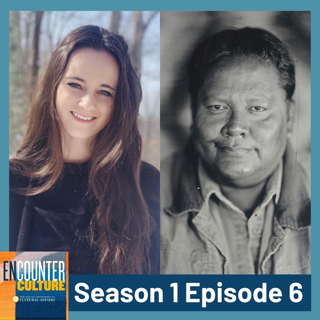 Split image with a smiling woman on the left and a man on the right, featuring podcast branding and text reading Season 1 Episode 6 at the bottom. [gen-ai]