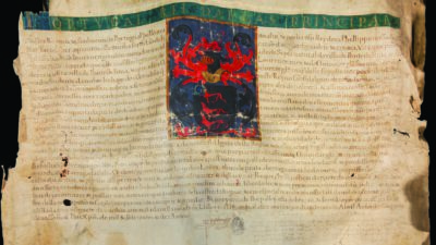 A piece of paper with a red and blue emblem. [gen-ai]