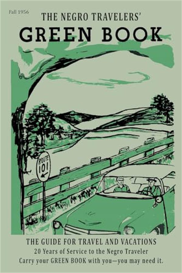 Cover of the 1956 Negro Travelers Green Book, depicting two people driving on Route 101 beside a green landscape, with travel guide text at the bottom.
